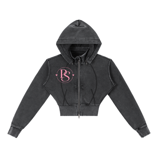 Vintage Washed Cropped Fleece Hoodie